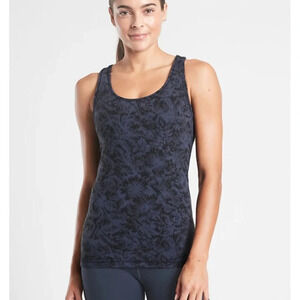 ATHLETA SCOOP TANK TEXTURE IN FROSTED FLORAL BLACK/ BLUE SIZE SMALL
